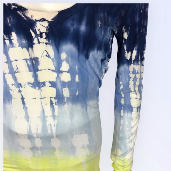 Young Fab & Broke Tie Dye Tee Shirt Blue & Yellow Boho Knit - Picture 2 of 6